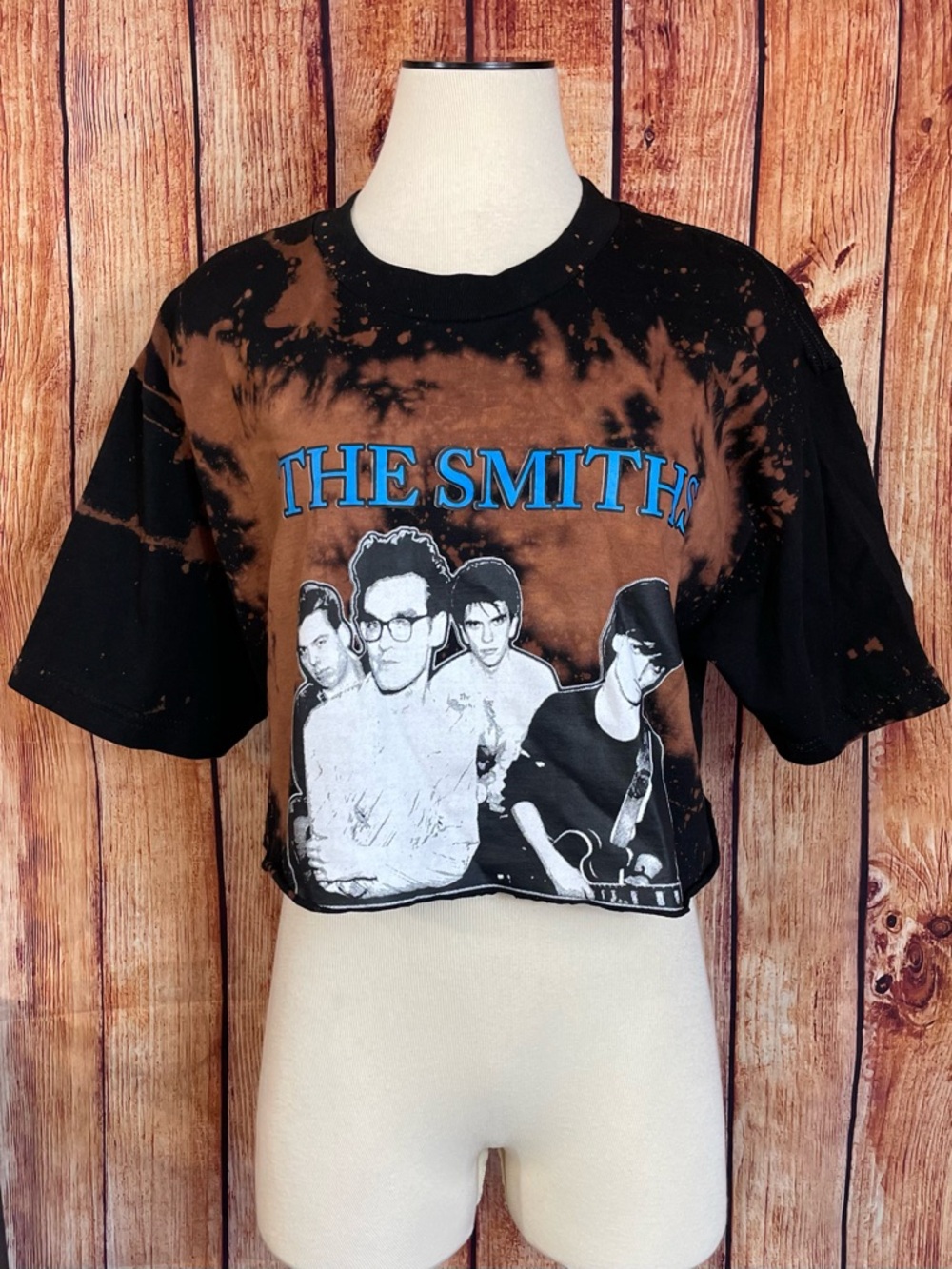 The Smiths Bleached Cropped Tee Raw Cut Hem one Size